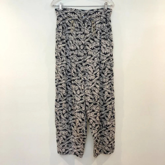 Free People Banana Leaf Tropical Paperbag Wide Leg Drawstring Baloon Pants M - Picture 2 of 11